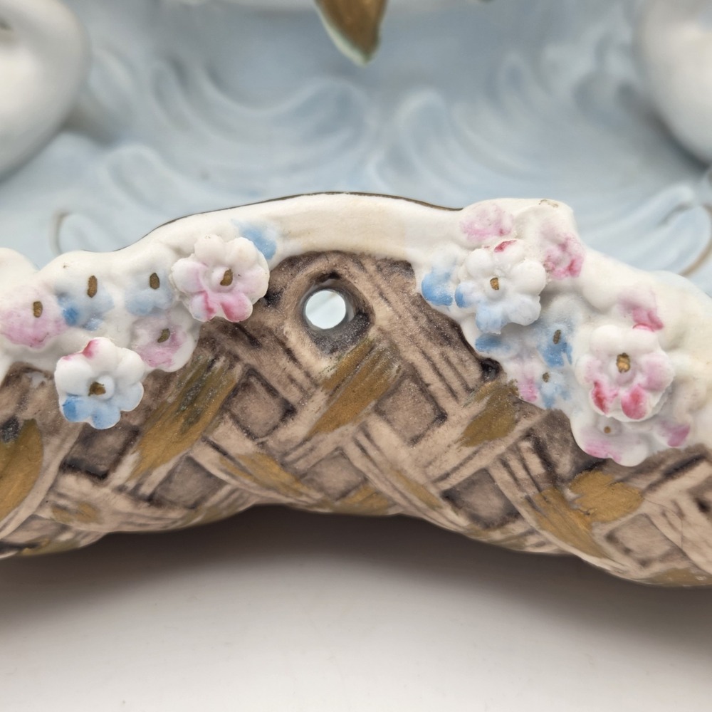 Vintage Baroque Porcelain Putti Centerpiece Planter With Cherubs Swans & Flowers - Picture 8 of 16